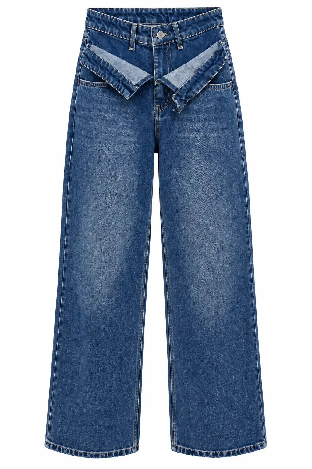 1065 Asimetrik Bel Detaylı Palazzo Denim Pantolon TİNTLİ MAVİ