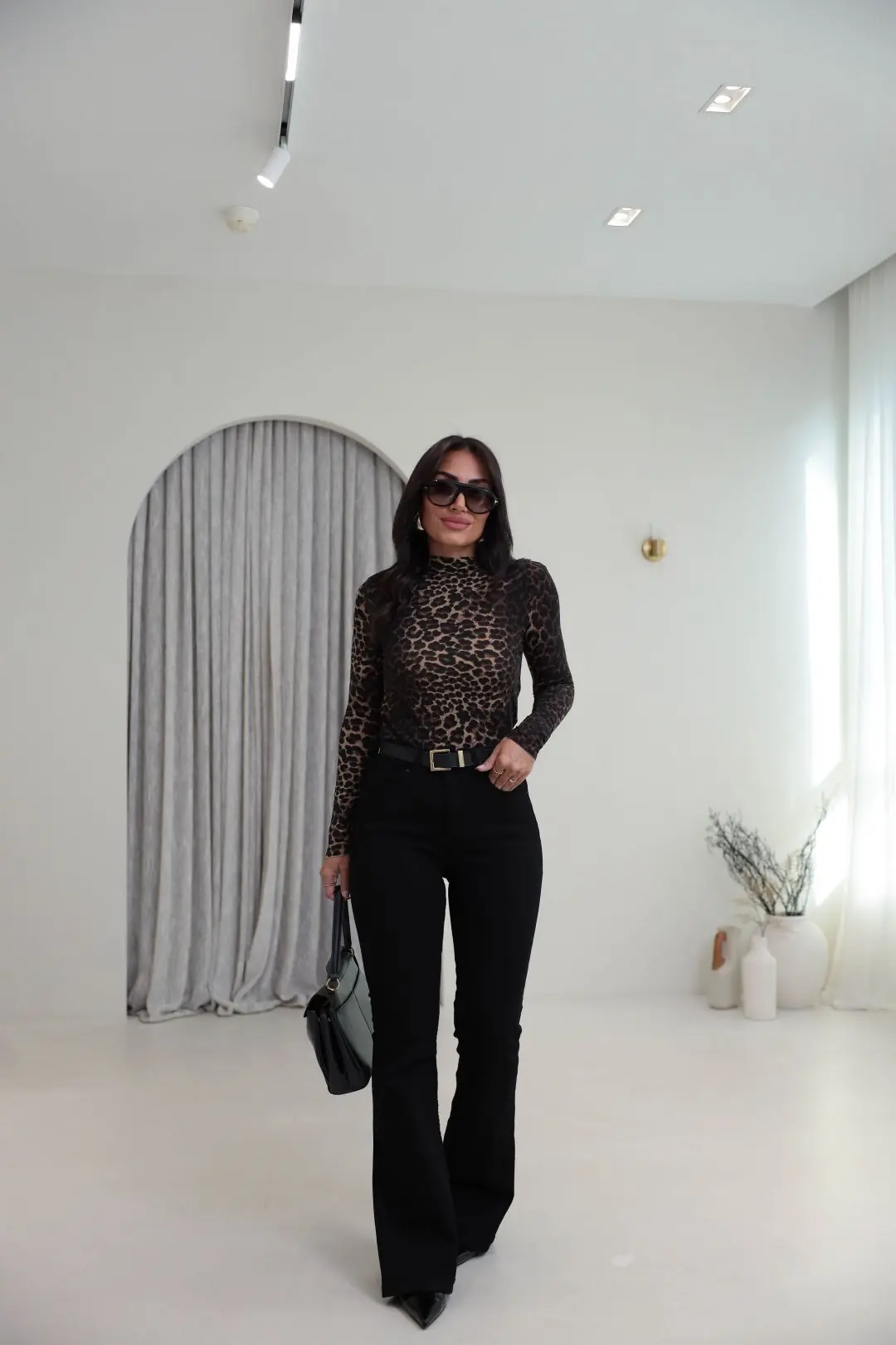 9141 Leopar Desen Bluz BEJ