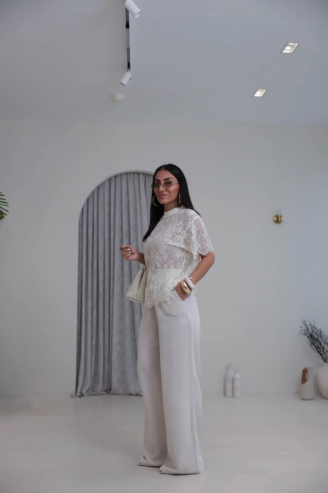 0298 Beli Lastikli Bol Paça Keten Pantolon NATURAL