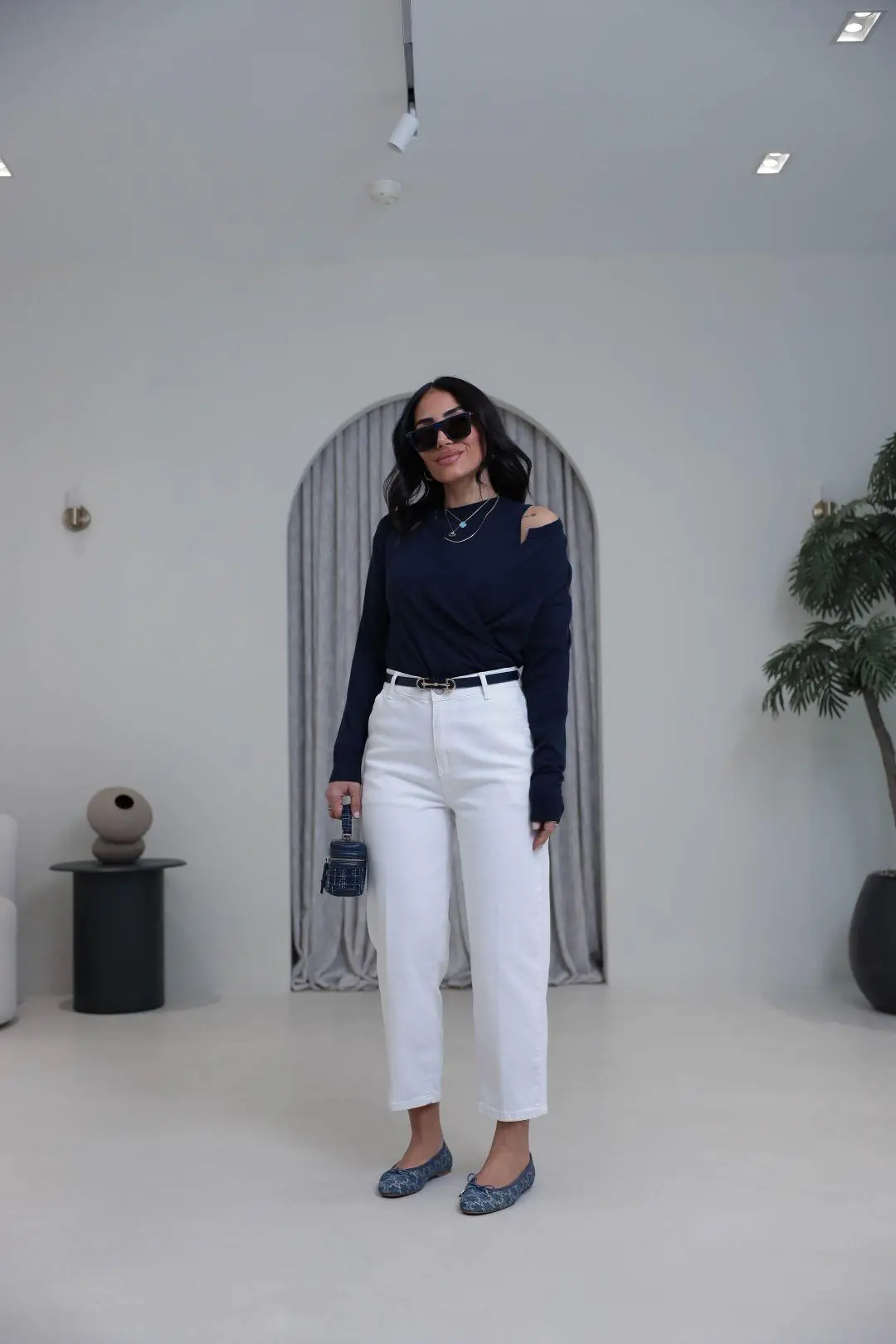 3001 Yüksek Bel Likralı Slouchy Jean BEYAZ