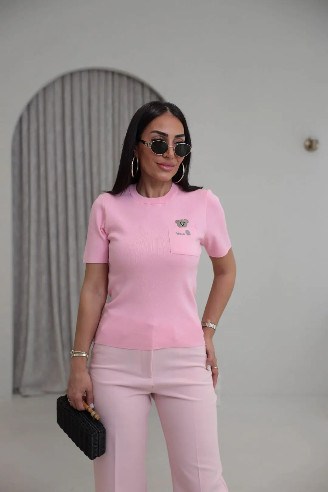 0640 Cebi Ayıcıklı Rayon Kumaş Bluz PEMBE