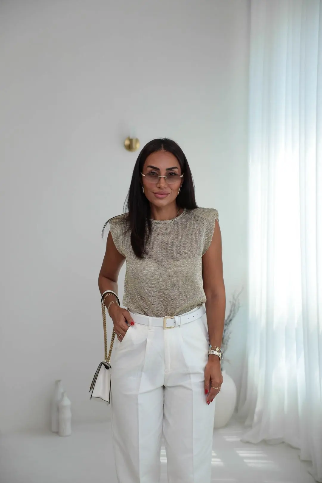 2816 Vatkalı Simli Tiriko Bluz GOLD