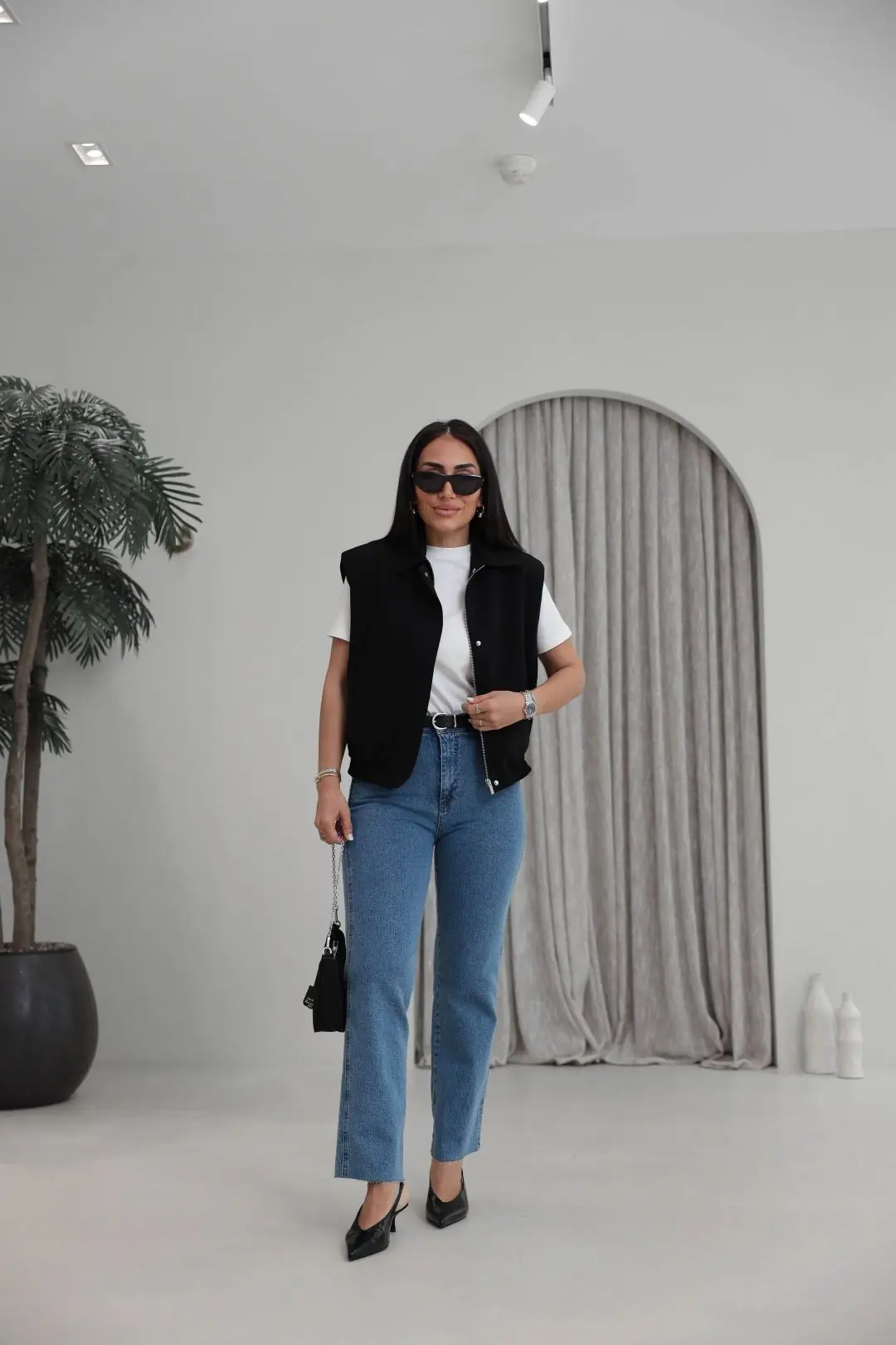 127 Kemerli Paçası Kesik Boyfit Jean MAVİ