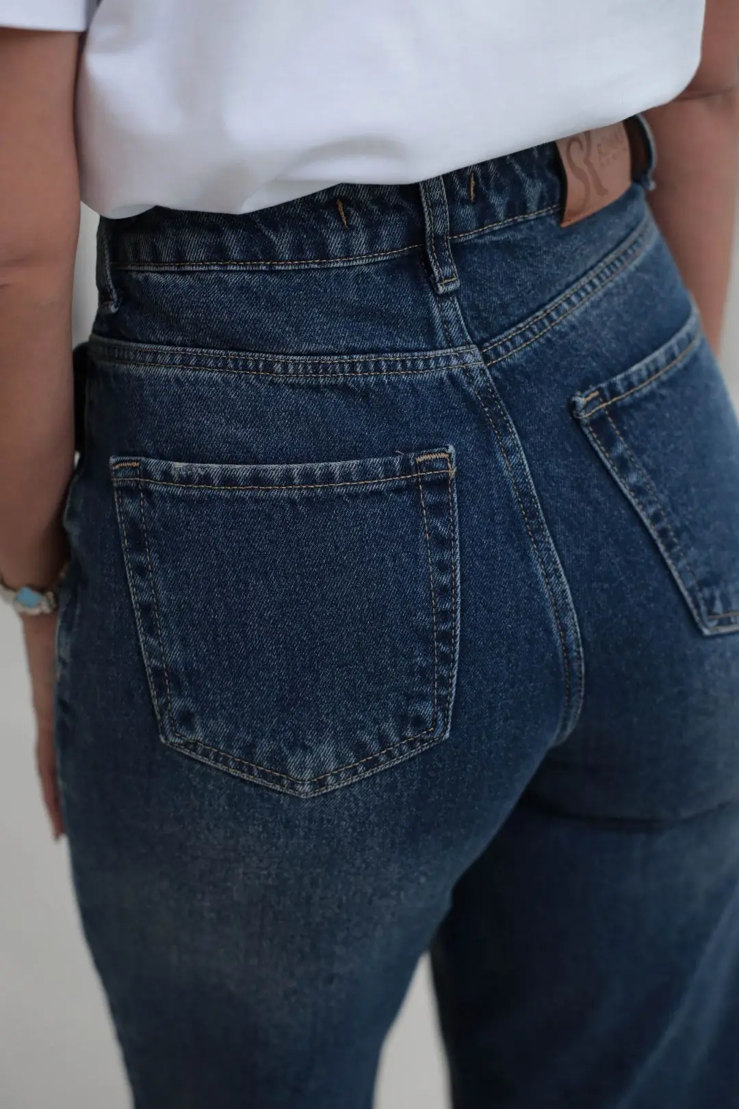 1065 Asimetrik Bel Detaylı Palazzo Denim Pantolon TİNTLİ MAVİ