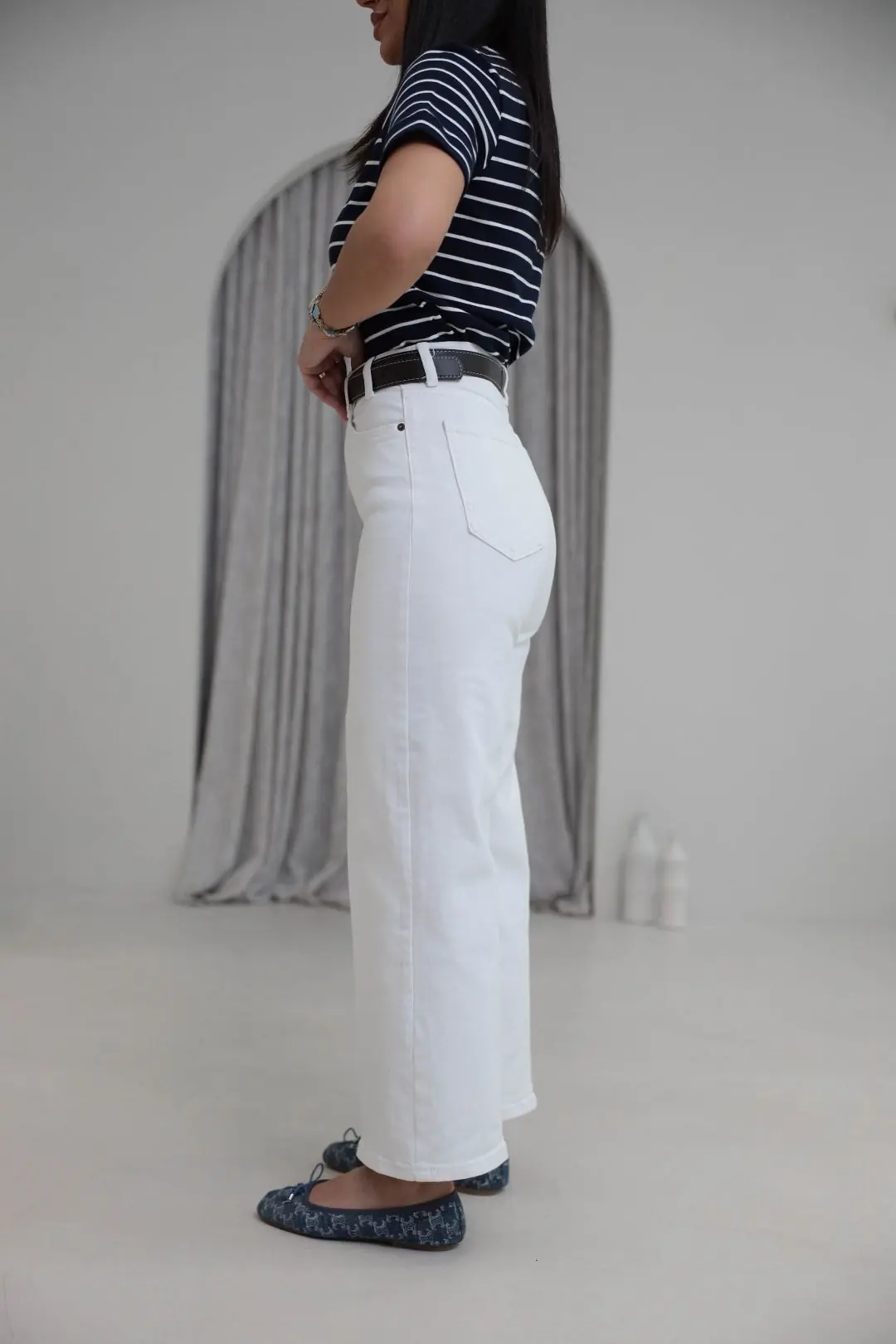 Kemerli Yüksek Bel Culotte Jean EKRU