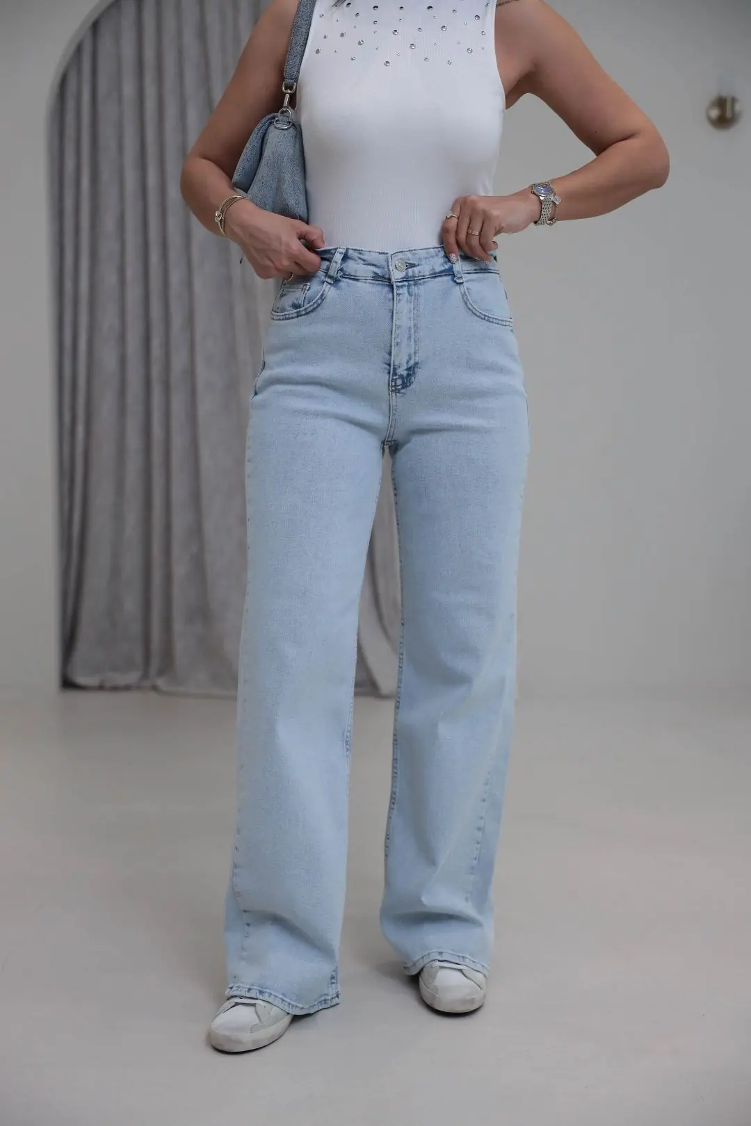 488 Likralı Wide Leg Jean BUZ MAVİ