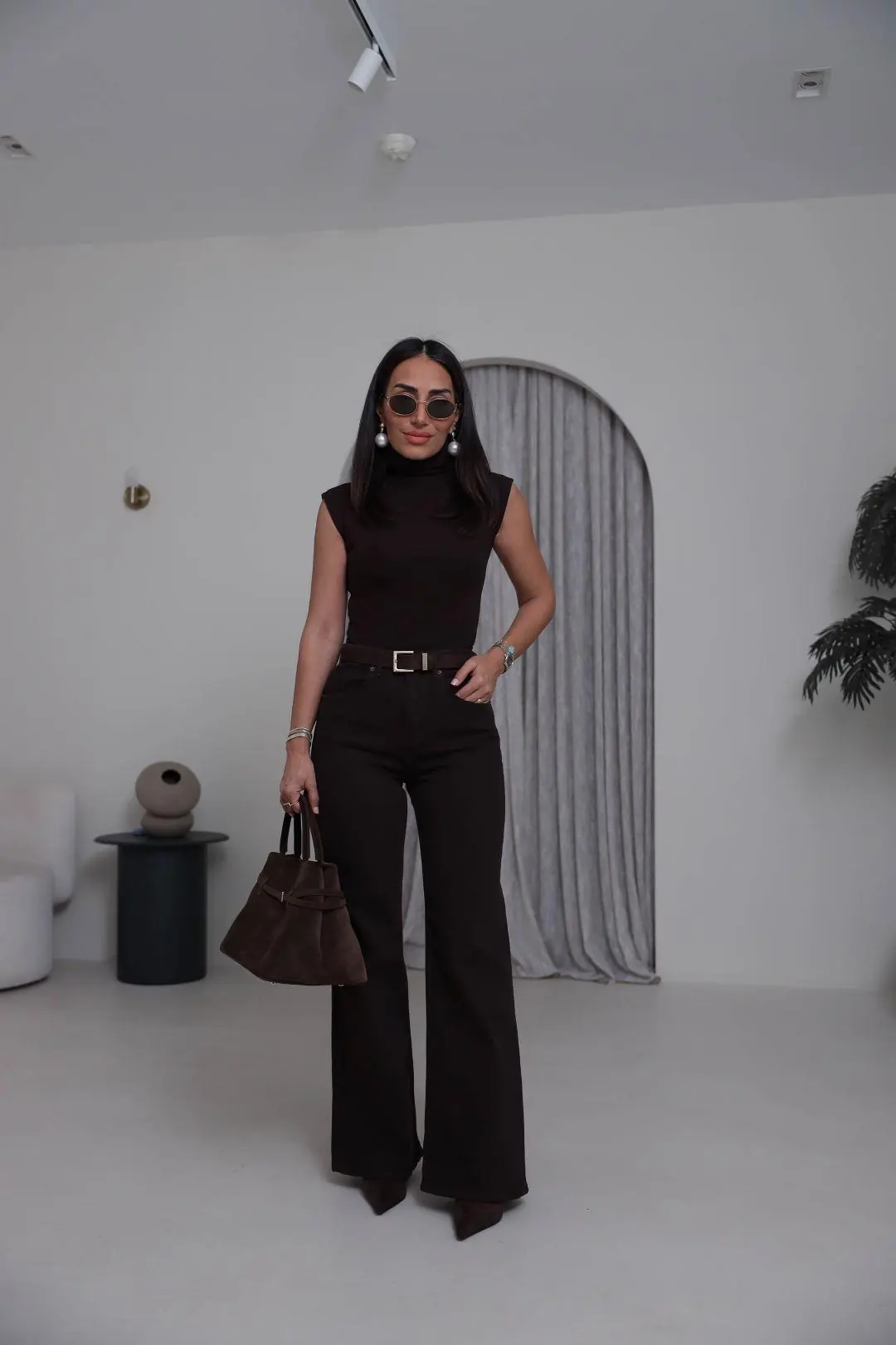 1020 Balıkçı Yaka Sıfır Kol Çıtçıtlı Bodysuit ACI KAHVE