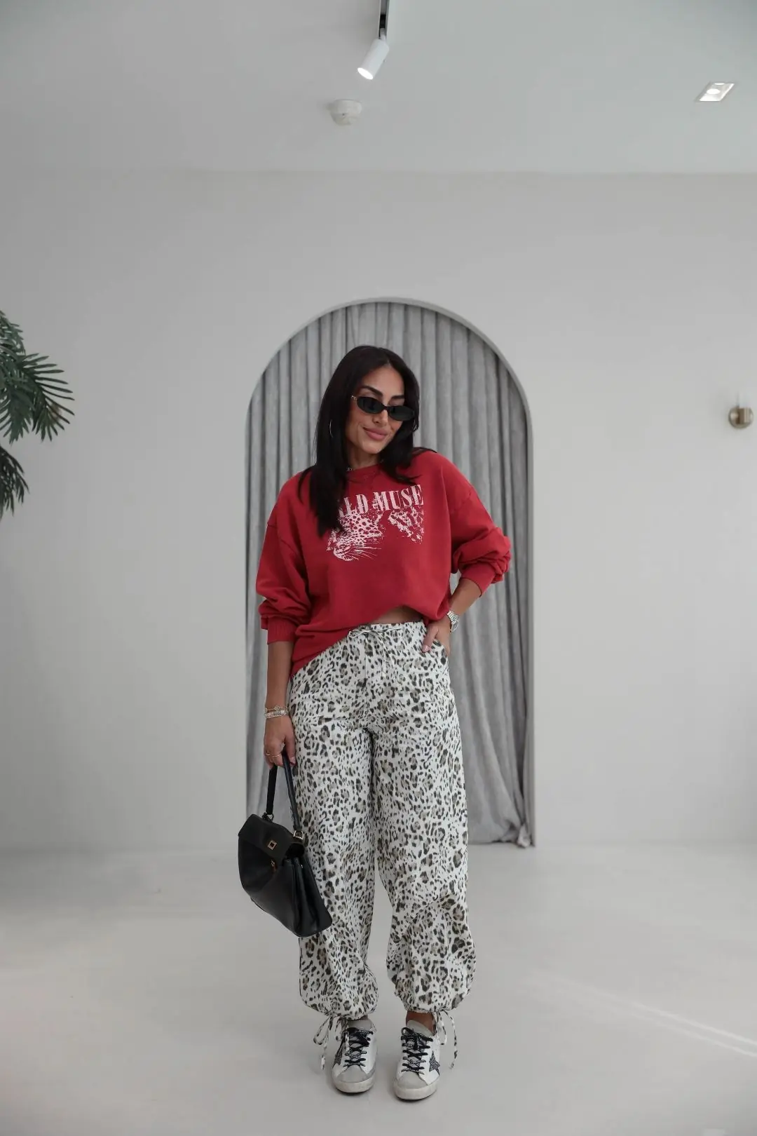 9106 Kaplan Baskılı Ribanalı İki İplik Sweatshirt KIRMIZI