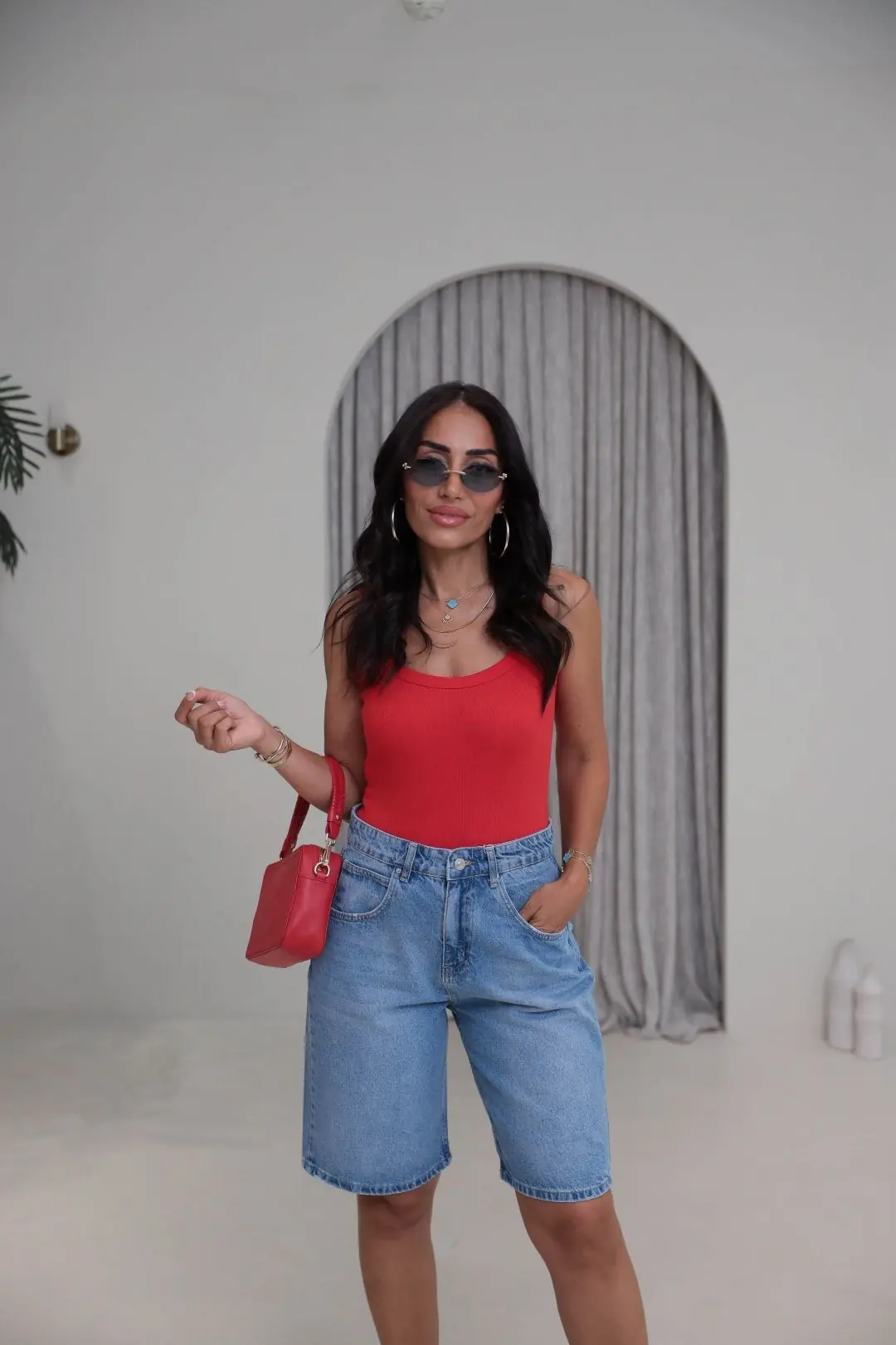 1053 Askılı Pamuklu Bodysuit KIRMIZI - KIRMIZI
