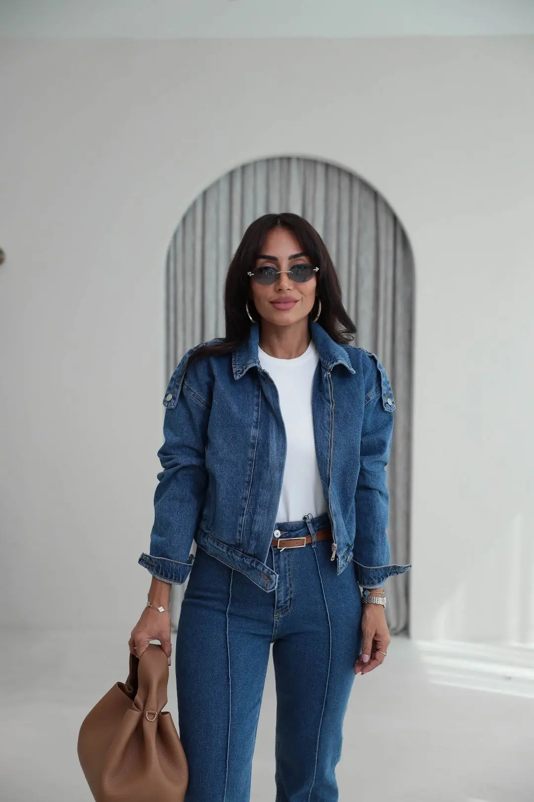 1129 Apoletli Denim Ceket MAVİ