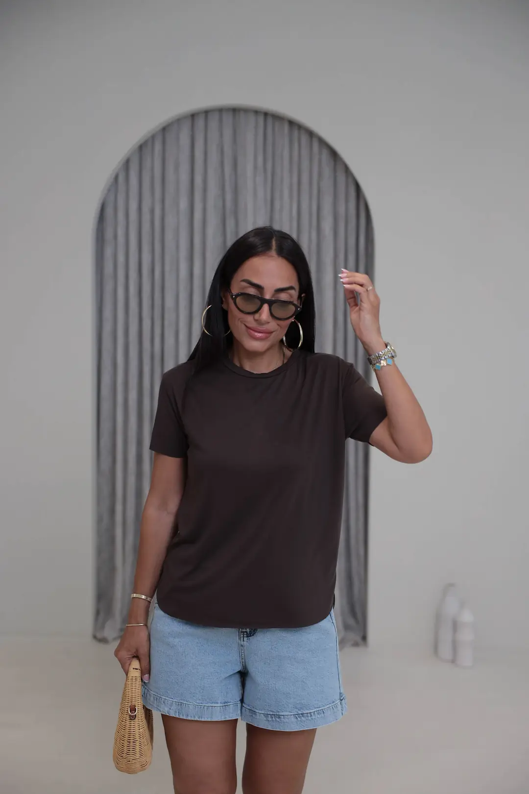 1020 Oys Lazer Kesikli Modal Tshirt KAHVE