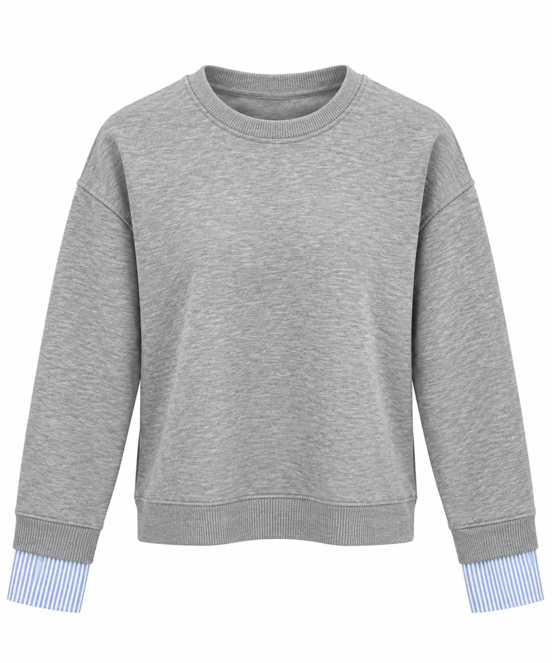 0201 Bisiklet Yaka Gömlek Garnili 3 İplik Sweatshirt GRİ