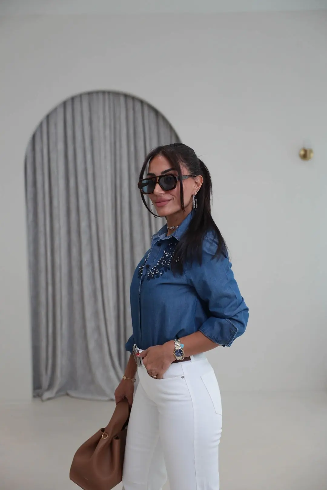 9048 Nakış İşlemeli Kot Gömlek LACİVERT