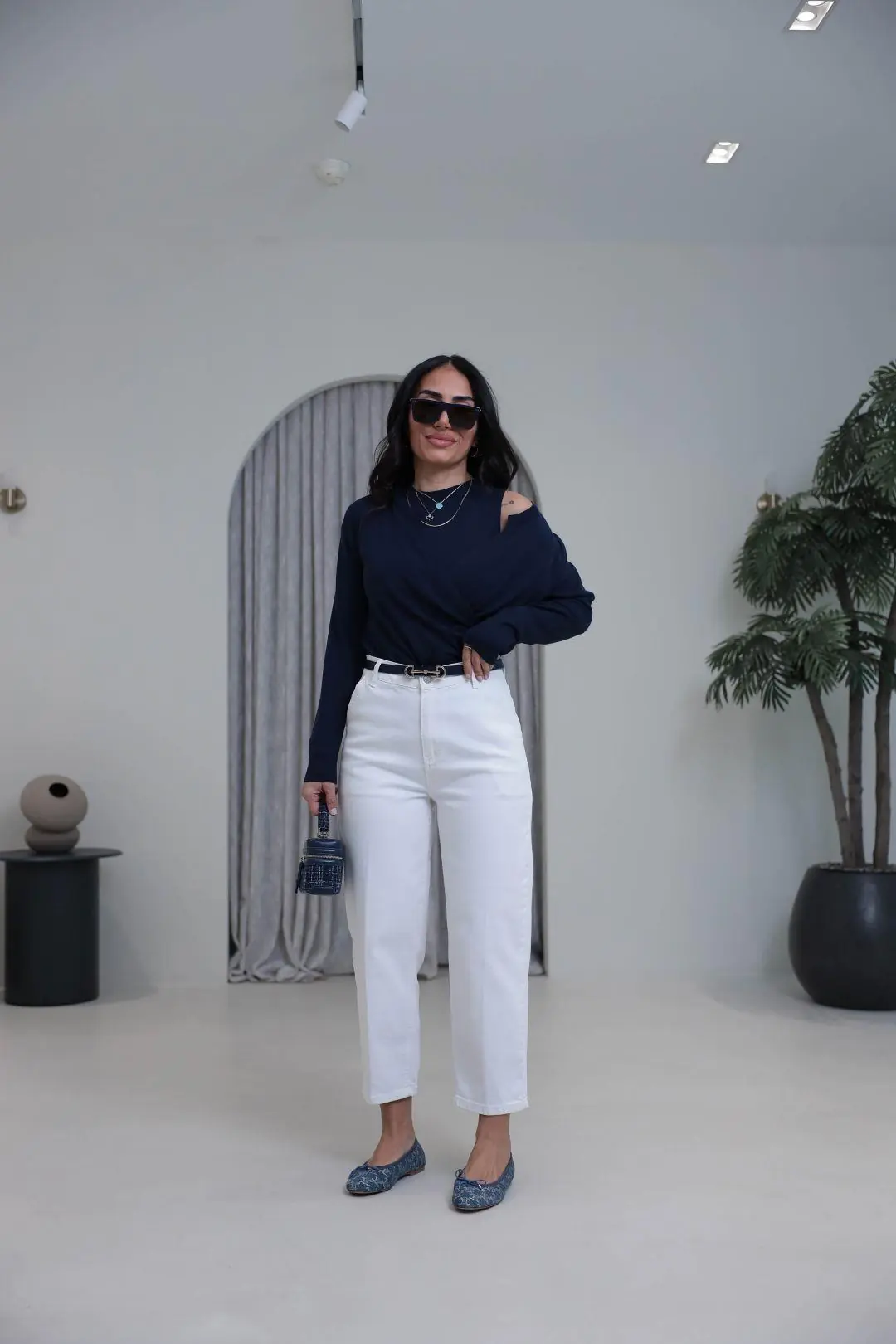 3001 Yüksek Bel Likralı Slouchy Jean BEYAZ