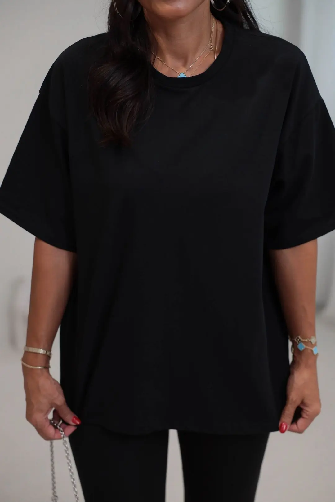 3300 Bisiklet Yaka Oversize Basic Coton Tshirt SİYAH