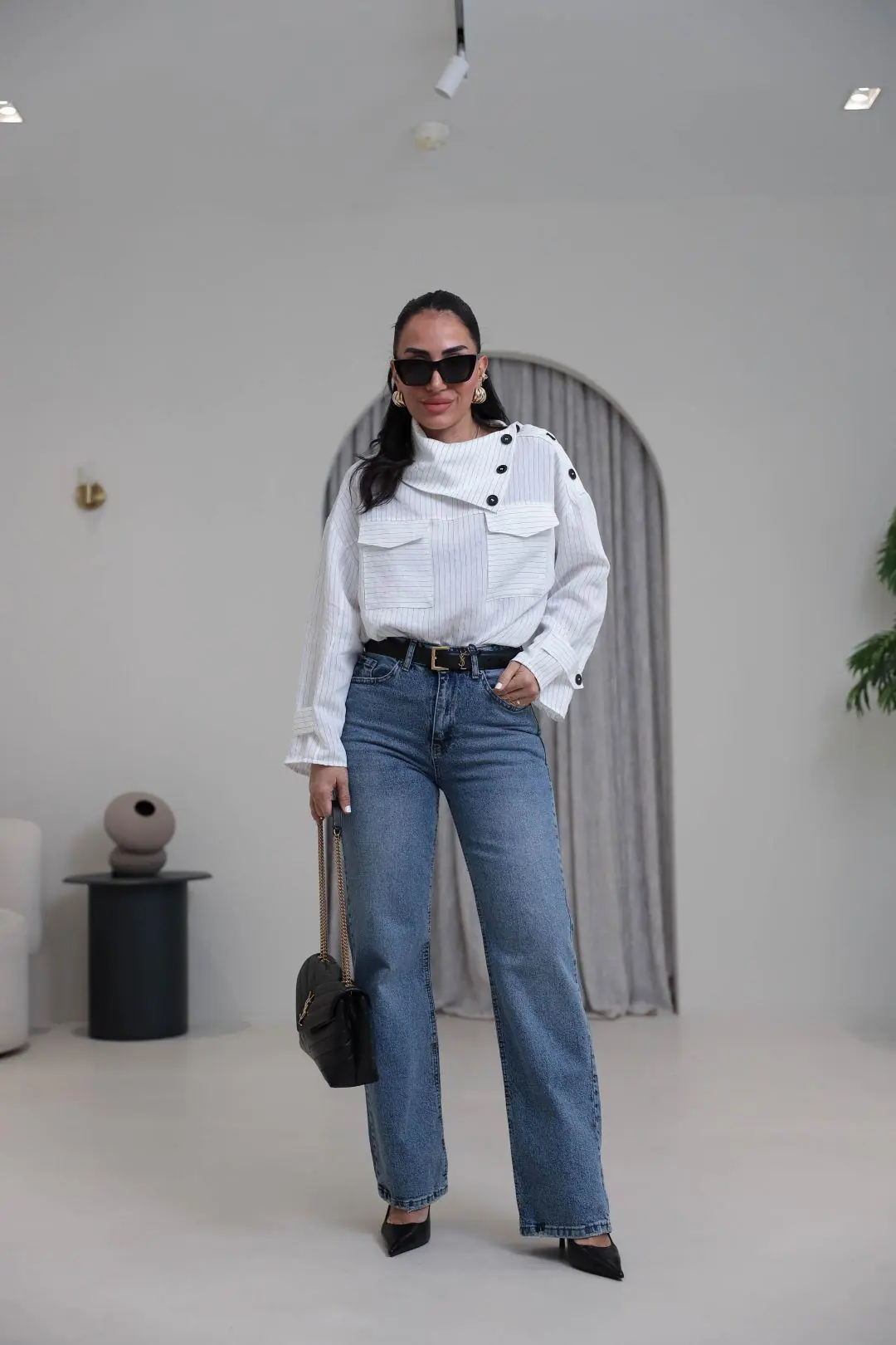 1005 Yüksek Bel Pamuklu Wide Leg Jean ORTA MAVİ