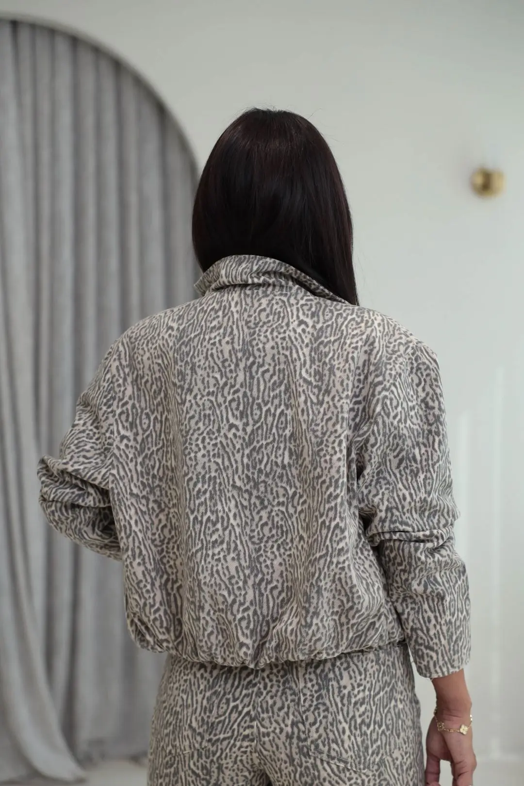 9105 Dik Yaka Gabardin Kumaş Leopar Ceket LEOPAR