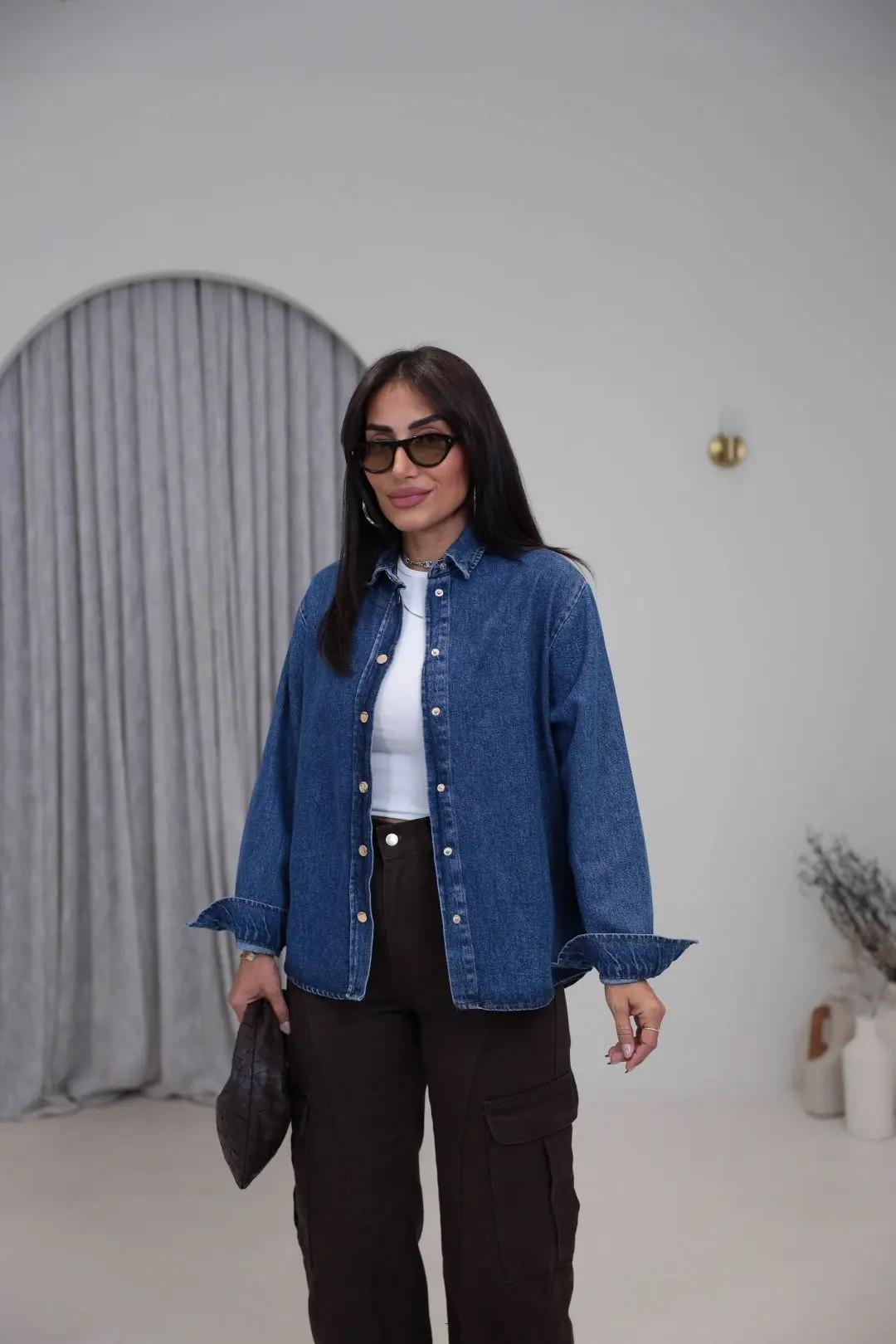 1181 Sırtı Çapraz Bağcık Detaylı Denim Gömlek Ceket KOYU MAVİ