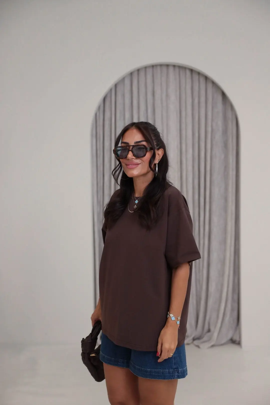 3300 Bisiklet Yaka Oversize Basic Coton Tshirt ACI KAHVE