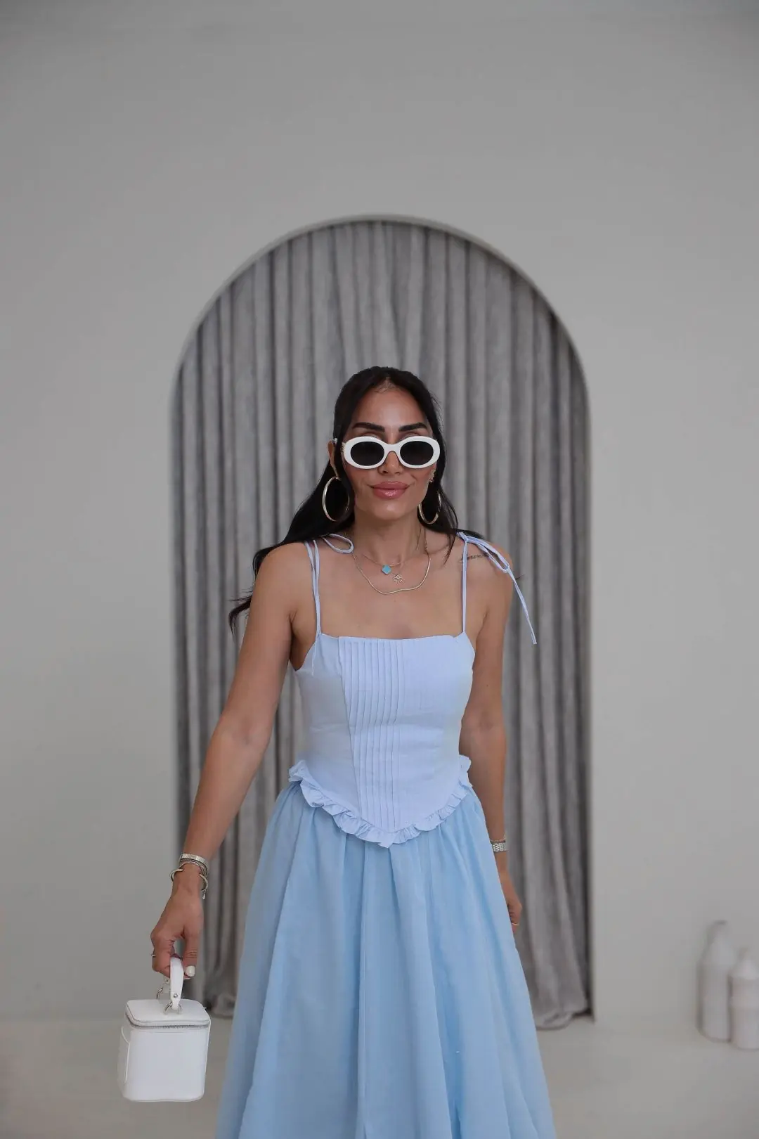 4192 Nervürlü Bağcık Askılı Korse Bluz BEBE MAVİ