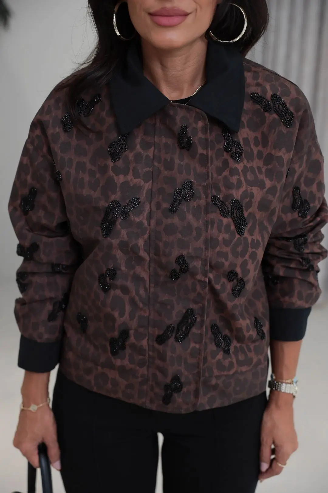 7664 Leopar Desenli Nakışlı Ceket LEOPAR
