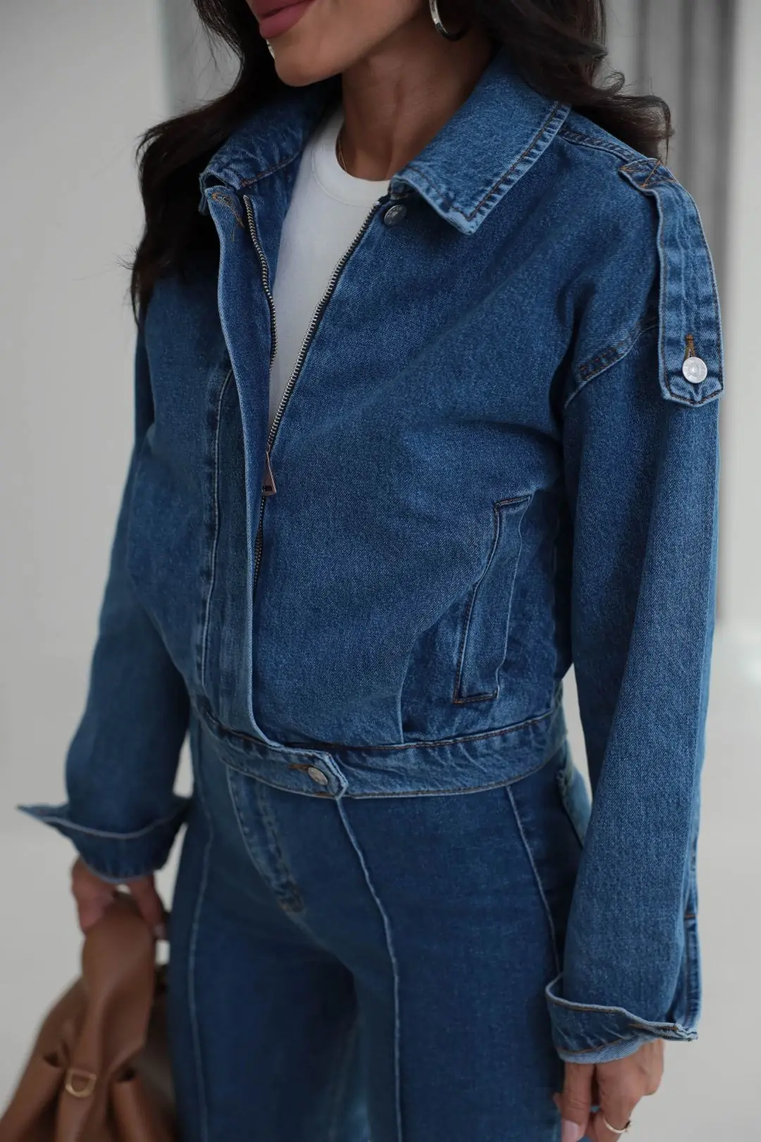 1129 Apoletli Denim Ceket MAVİ
