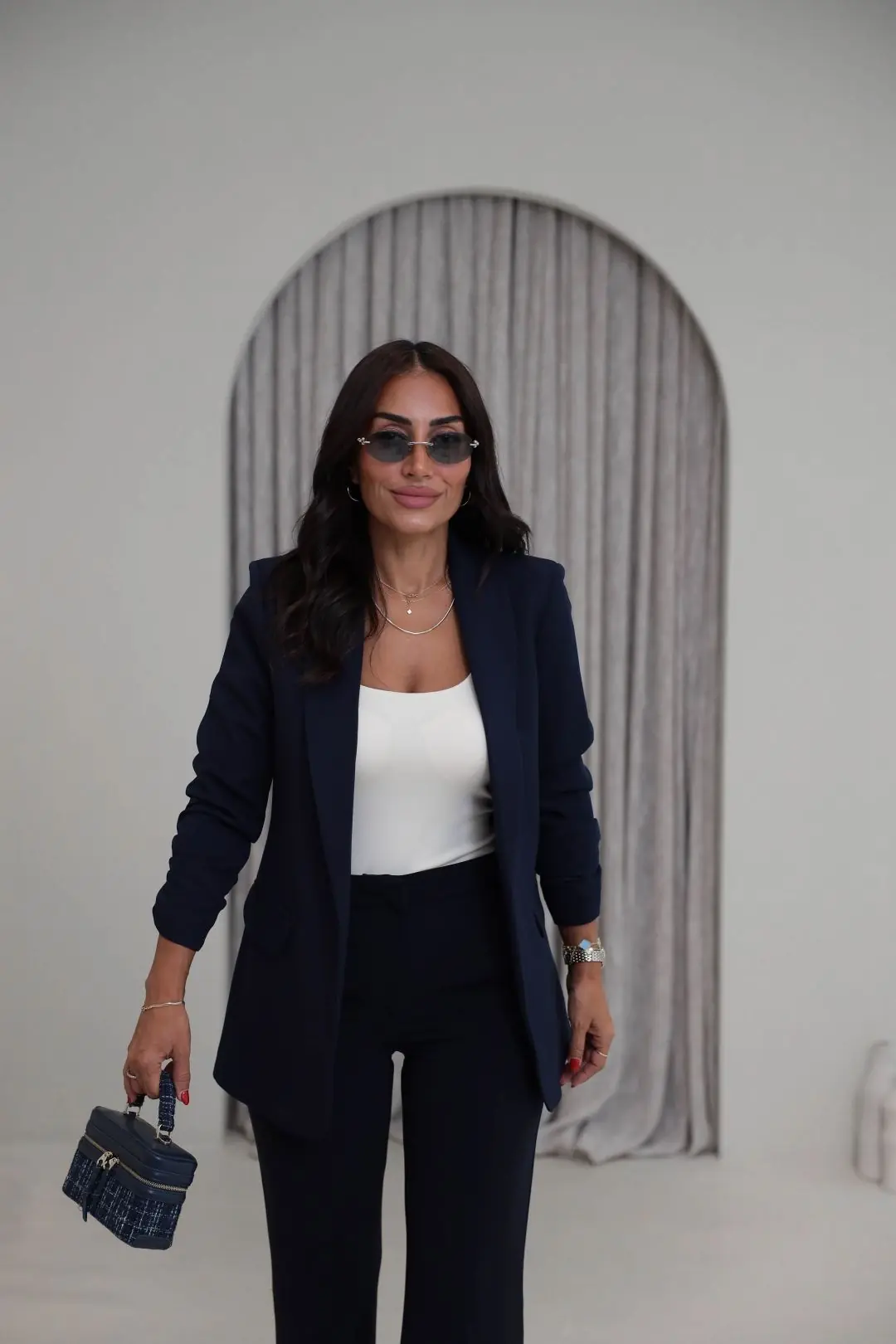 3101Y Vatkalı Kolları Büzgülü Blazer Ceket LACİVERT