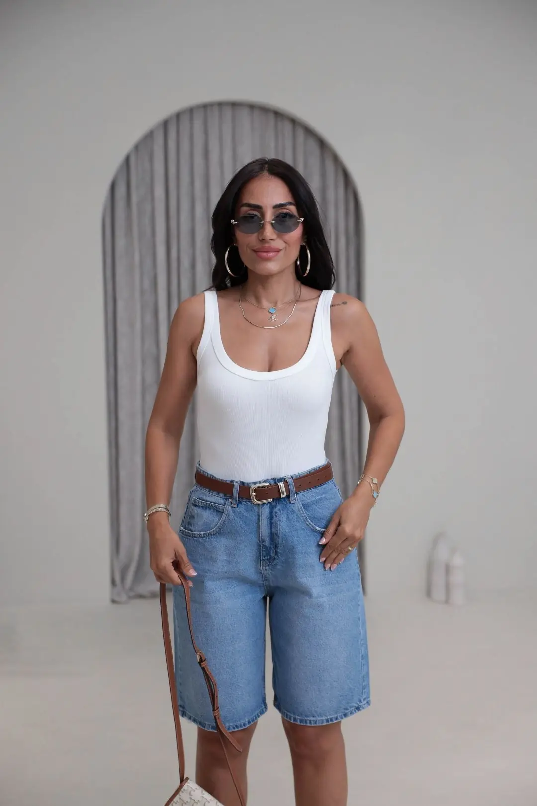 512 Yüksek Bel Denim Bermuda Şort MAVİ