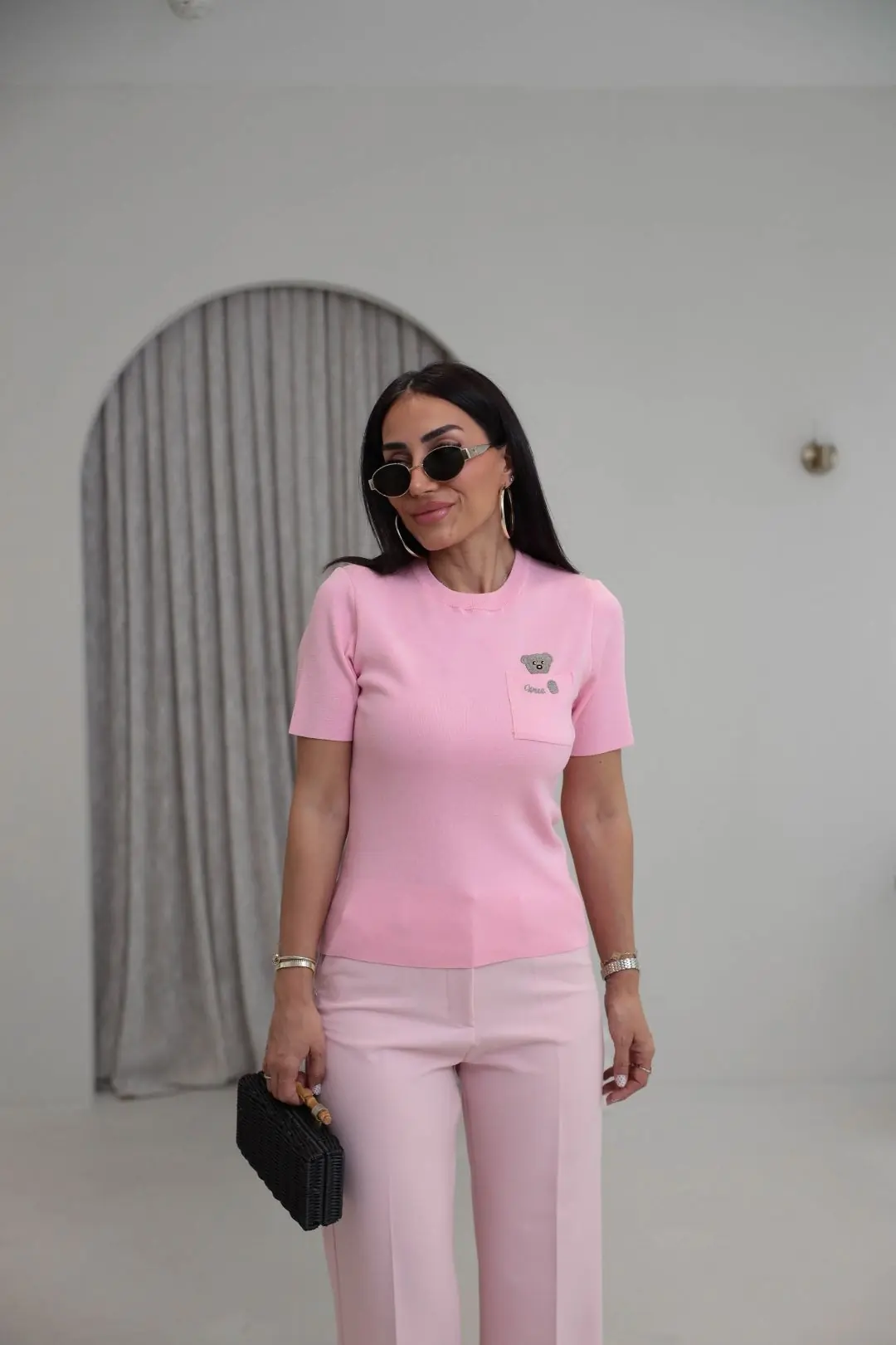 0640 Cebi Ayıcıklı Rayon Kumaş Bluz PEMBE
