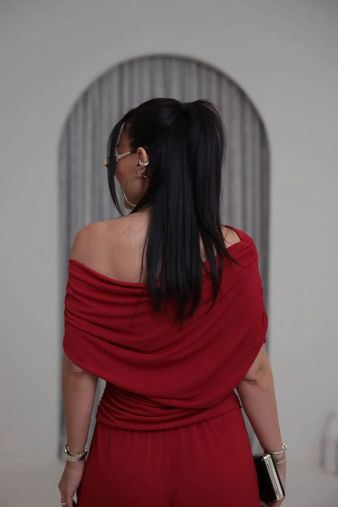 5388 Dökümlü Drapeli Sandy Bluz Pantolon Takım KIRMIZI