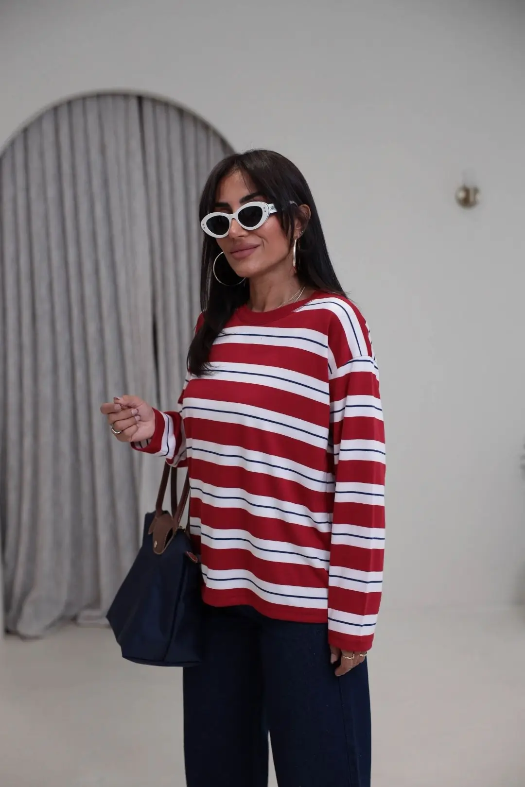 6357 Çizgi Detaylı Yumuşak Kumaş Sweatshirt KIRMIZI