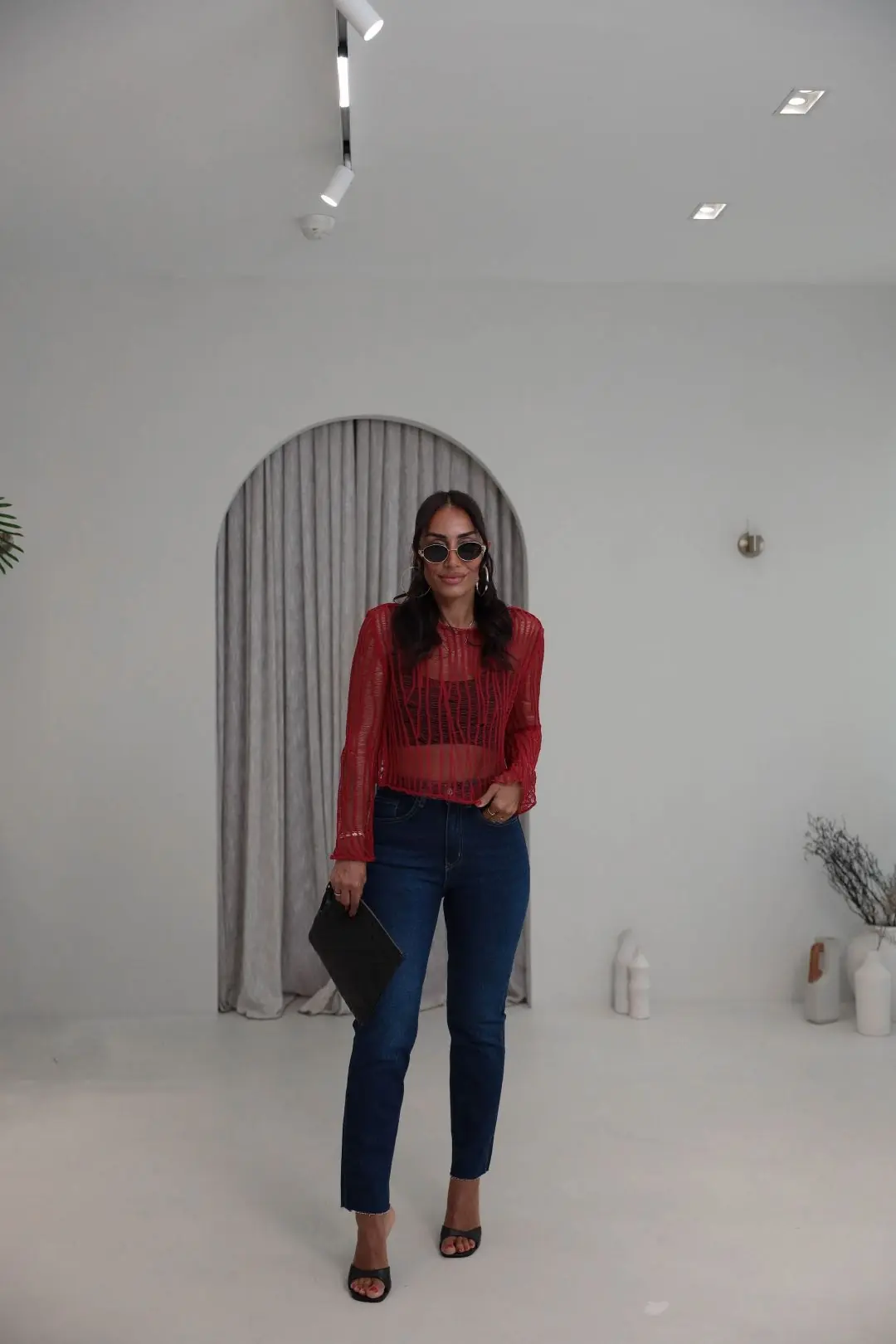 4490K Ajurlu Triko Bluz KIRMIZI