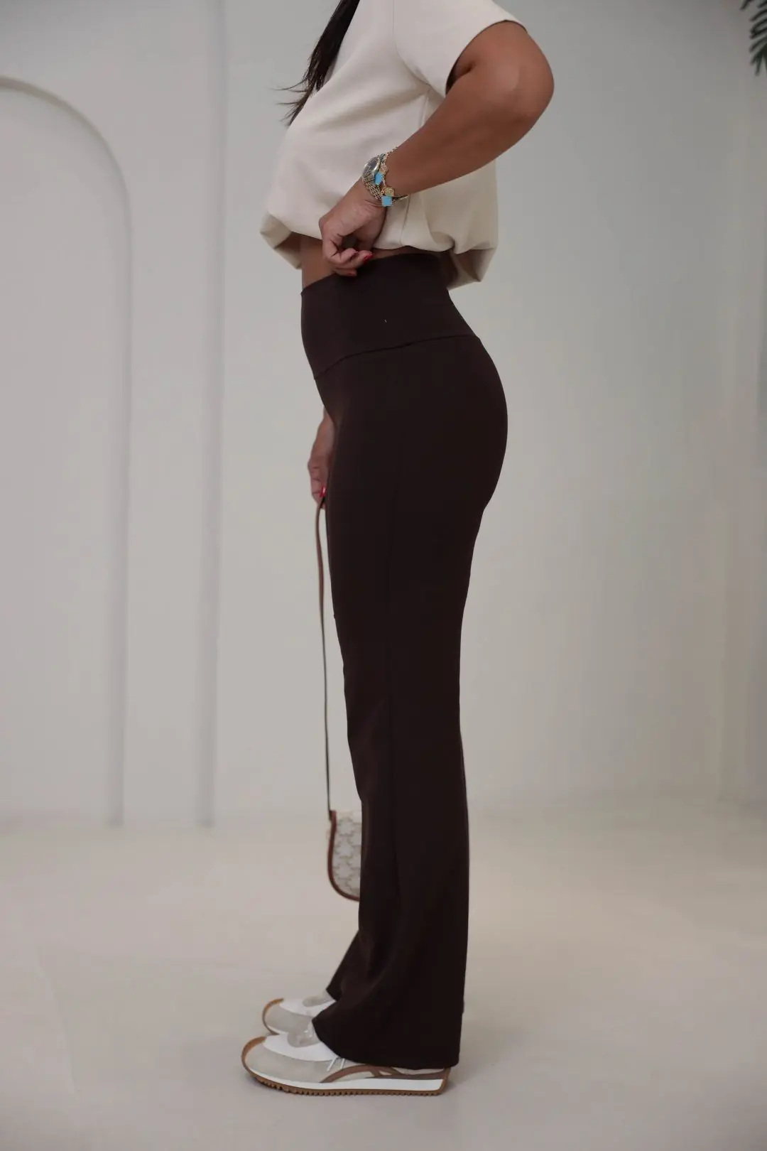 6001 Oys Model Yüksek Bel Flare Pantolon KAHVE
