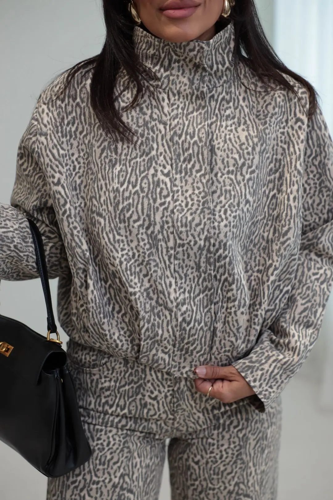 9105 Dik Yaka Gabardin Kumaş Leopar Ceket LEOPAR