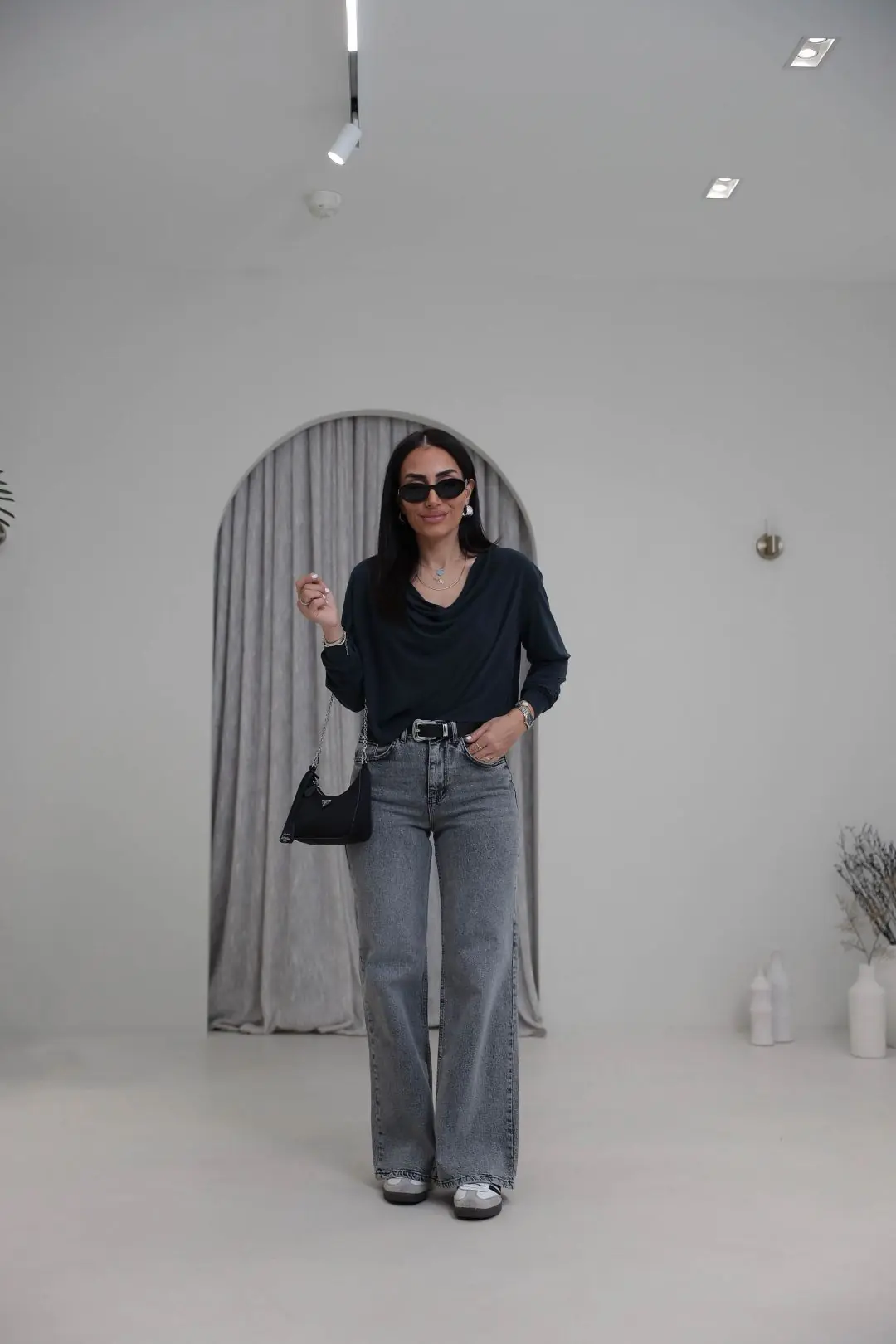 2424 Degaje Yaka Modal Bluz ANTRASİT