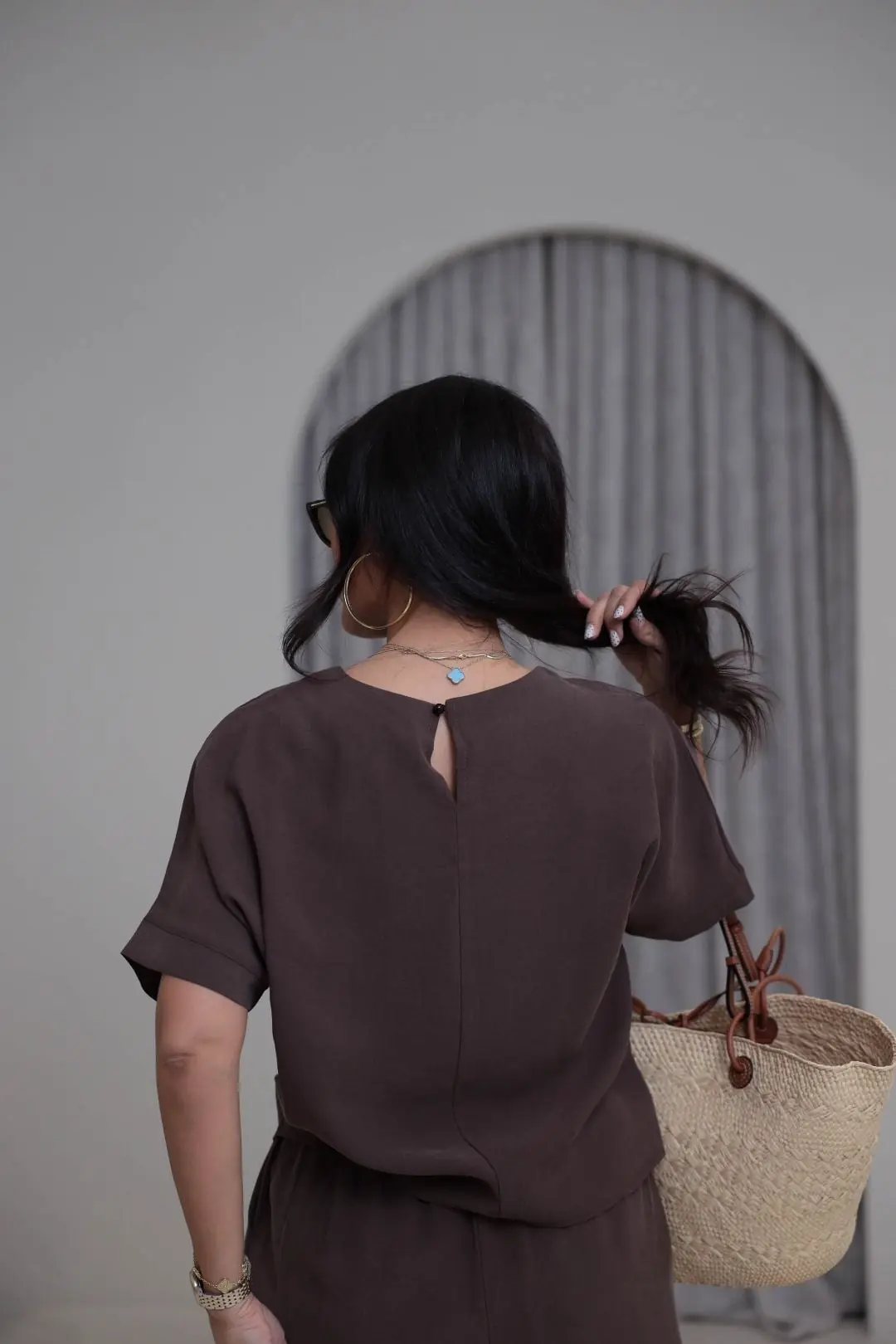 1601 Sırtı Düğme Detaylı Tencel Kumaş Takım KAHVE