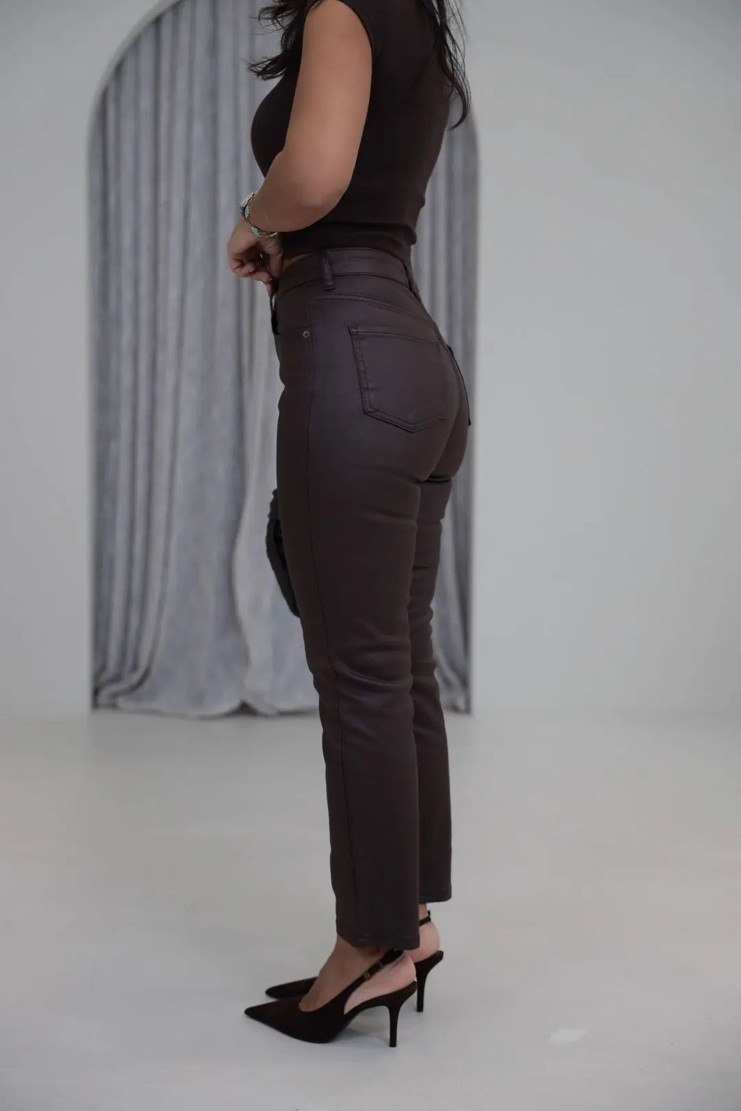2499 Mum Kaplamalı Pantolon KAHVE