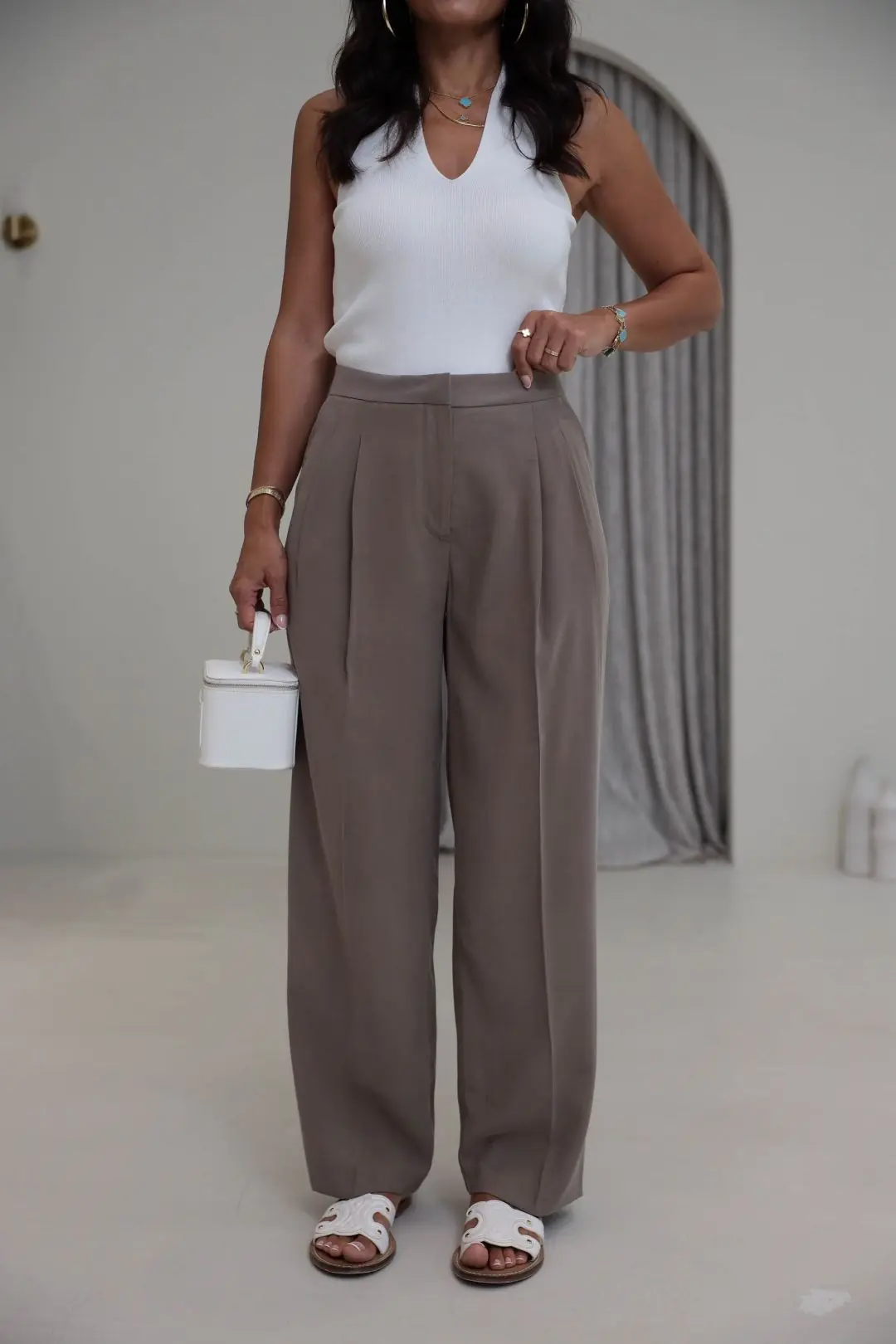 7545 Beli Ayarlanabilir Tencel Pantolon VİZON