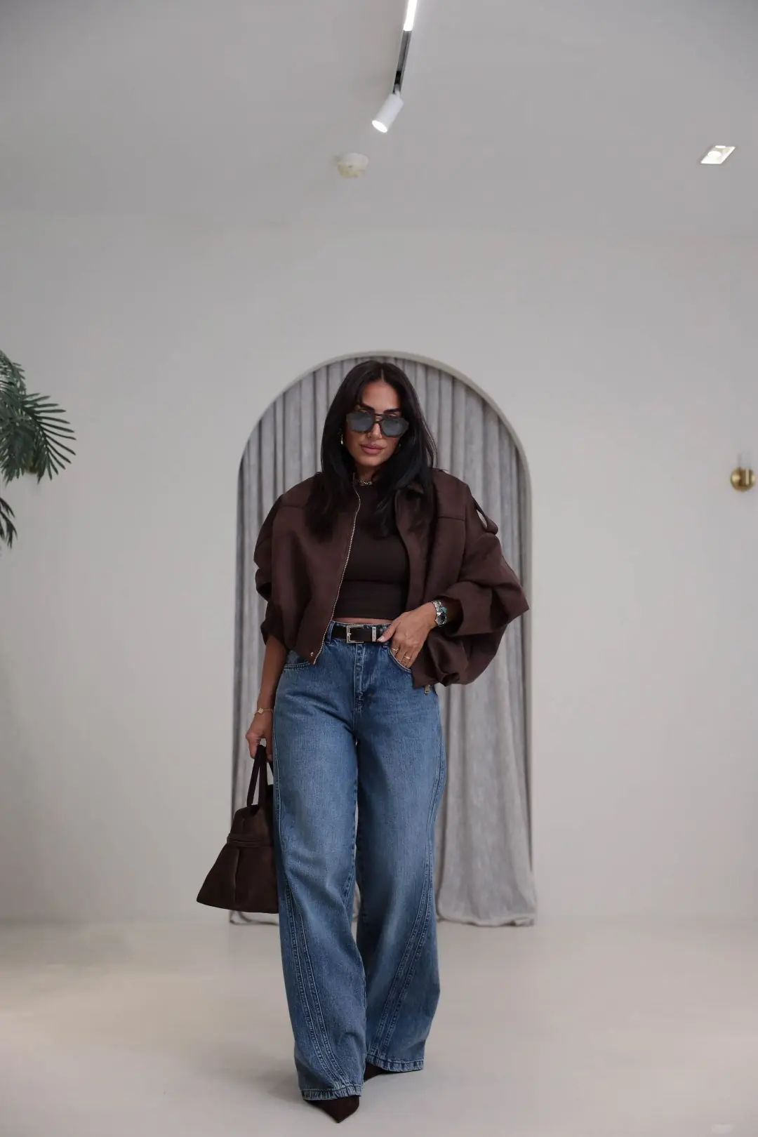 1067 Yanları Dikiş Detaylı Wide Leg Denim Pantolon TİNTLİ MAVİ