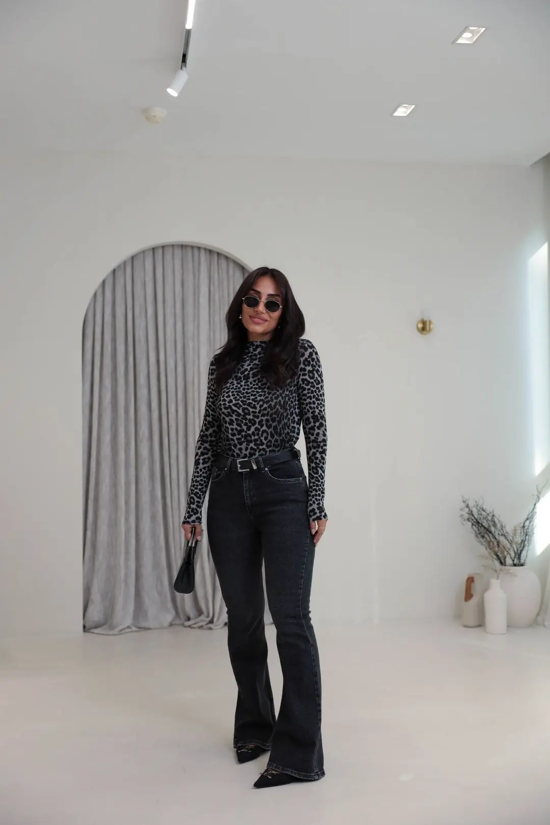 9141 Leopar Desen Bluz ANTRASİT