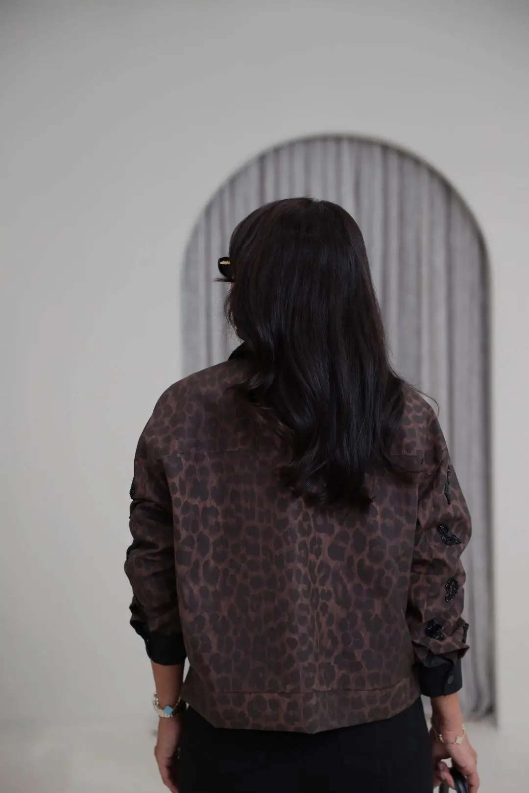 7664 Leopar Desenli Nakışlı Ceket LEOPAR
