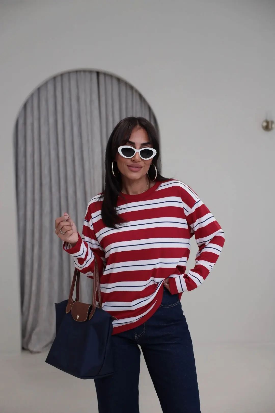 6357 Çizgi Detaylı Yumuşak Kumaş Sweatshirt KIRMIZI - KIRMIZI