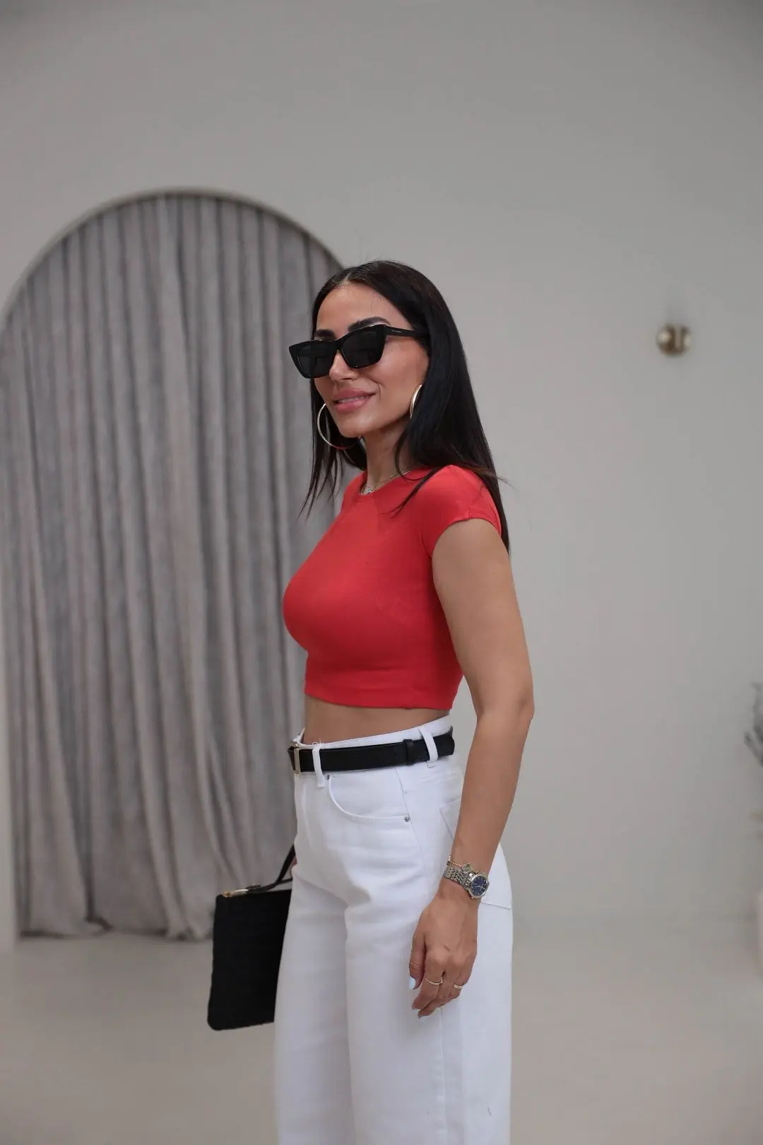0528 Pamuk ve Modal Karışımlı Crop Top KIRMIZI