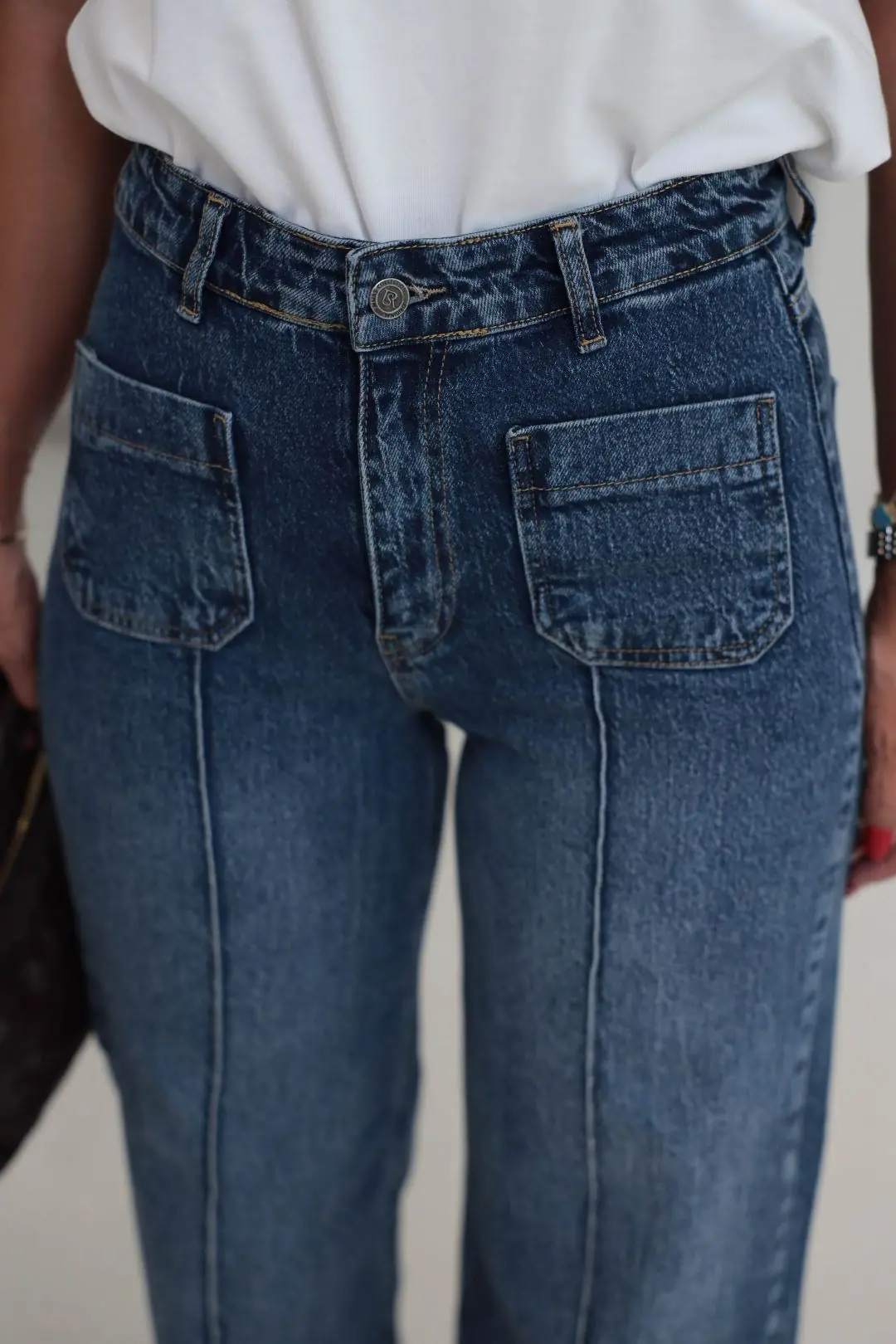 1040 Ön Cep ve Paça Detaylı Wide Leg Jean MAVİ