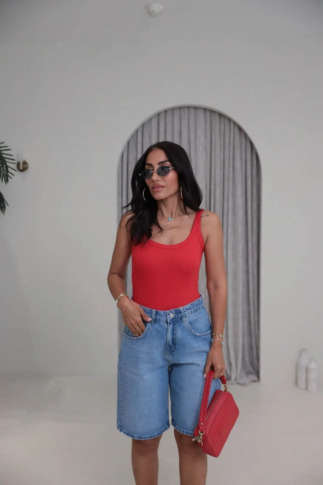 1053 Askılı Pamuklu Bodysuit KIRMIZI