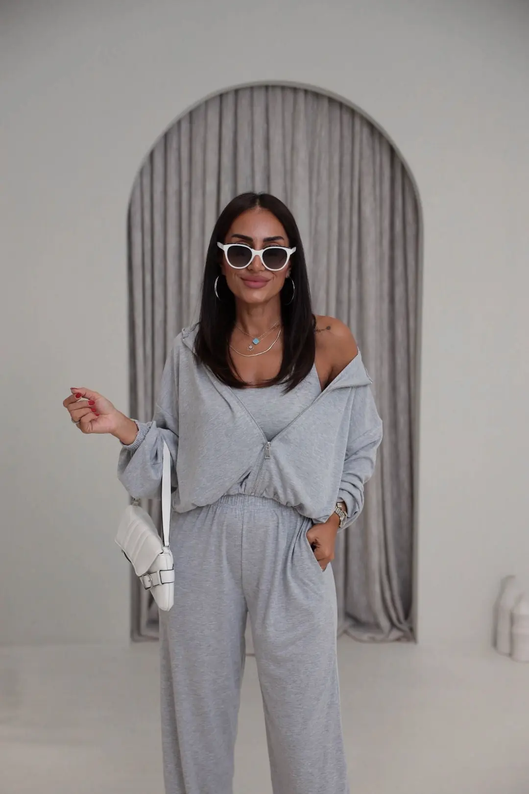 2862 Bralet Detaylı Üçlü Takım GRİ