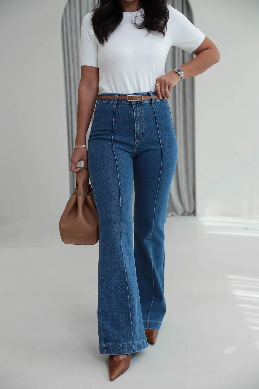 2628 Kemerli Önü Çimalı Denim Pantolon AÇIK MAVİ - AÇIK MAVİ