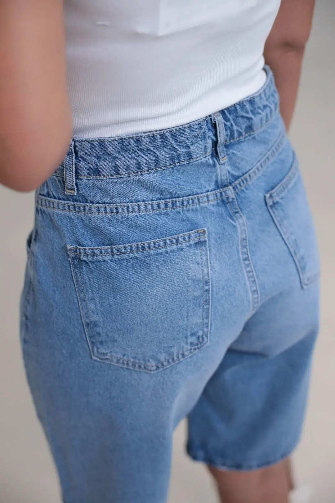 512 Yüksek Bel Denim Bermuda Şort MAVİ