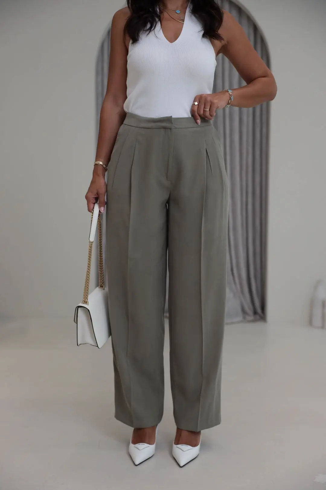 7545 Beli Ayarlanabilir Tencel Pantolon HAKİ YEŞİL