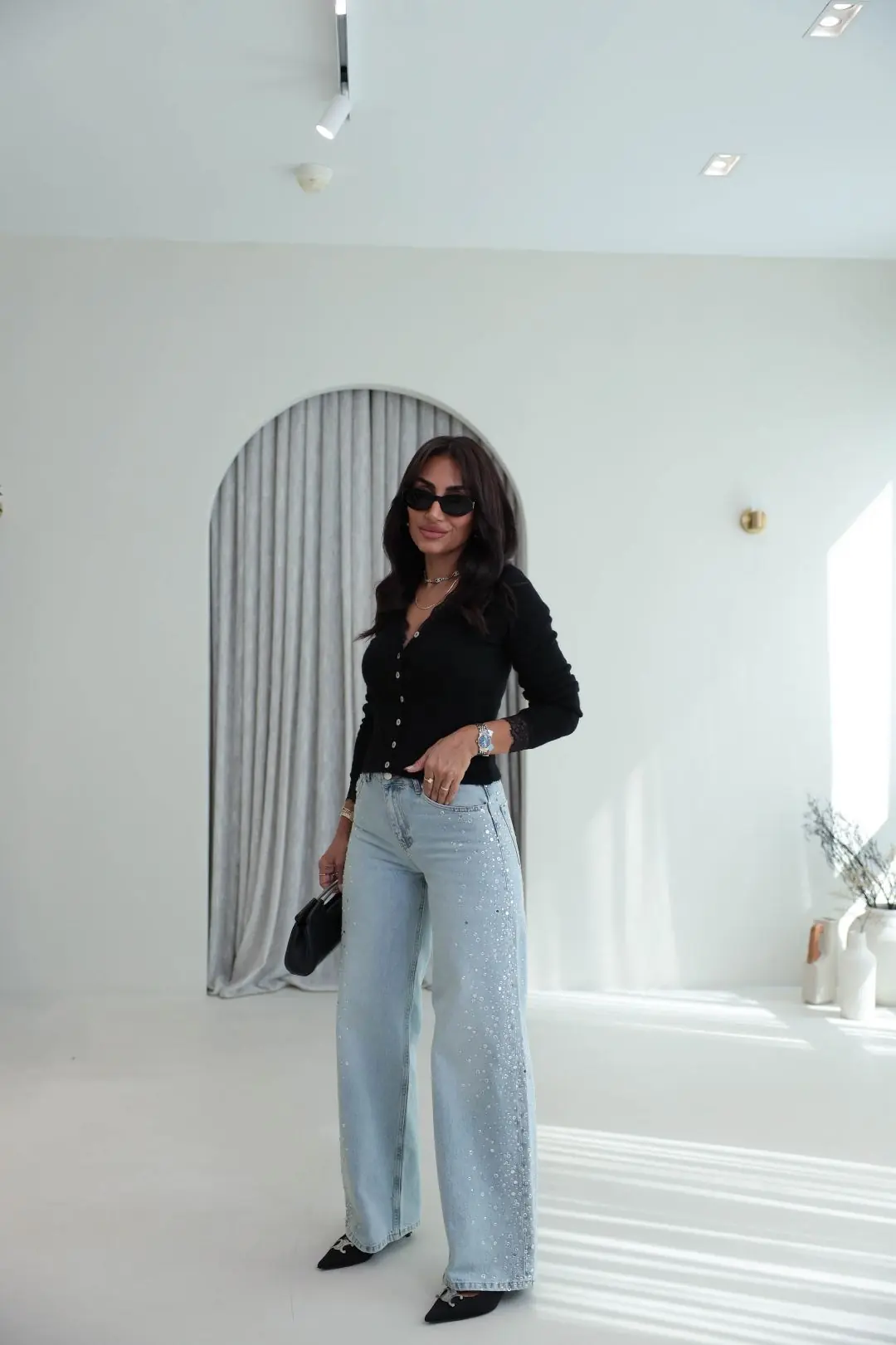 9119 Taş işlemeli Wide Leg jean AÇIK MAVİ